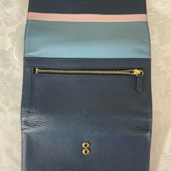 Fossil Dark/light Blue Pink Pebble Leather Flap Clutch Wallet New Without Tags - Picture 7 of 7